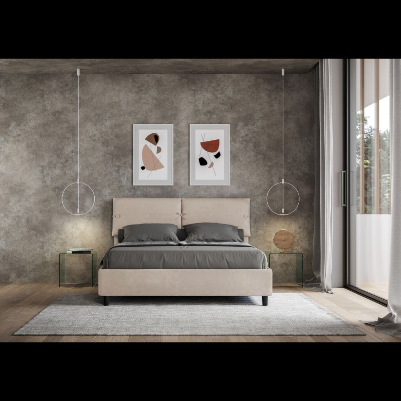 Letto imbottito Matrimoniale 160x190 cm Mados - Senza rete,Microfibra,Sabbia