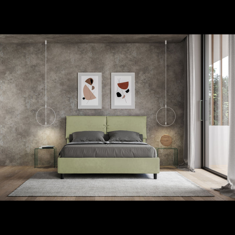 Letto imbottito Matrimoniale 160x190 cm Mados - Con rete,Microfibra,Tè verde