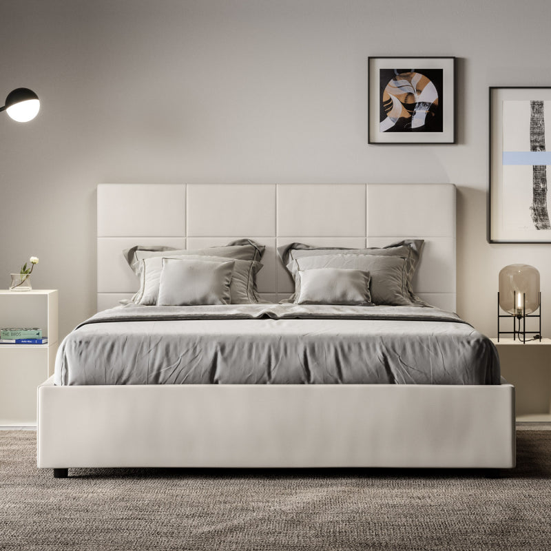 Letto imbottito Matrimoniale 160x190 cm Mika - Senza rete,Bianco,Similpelle