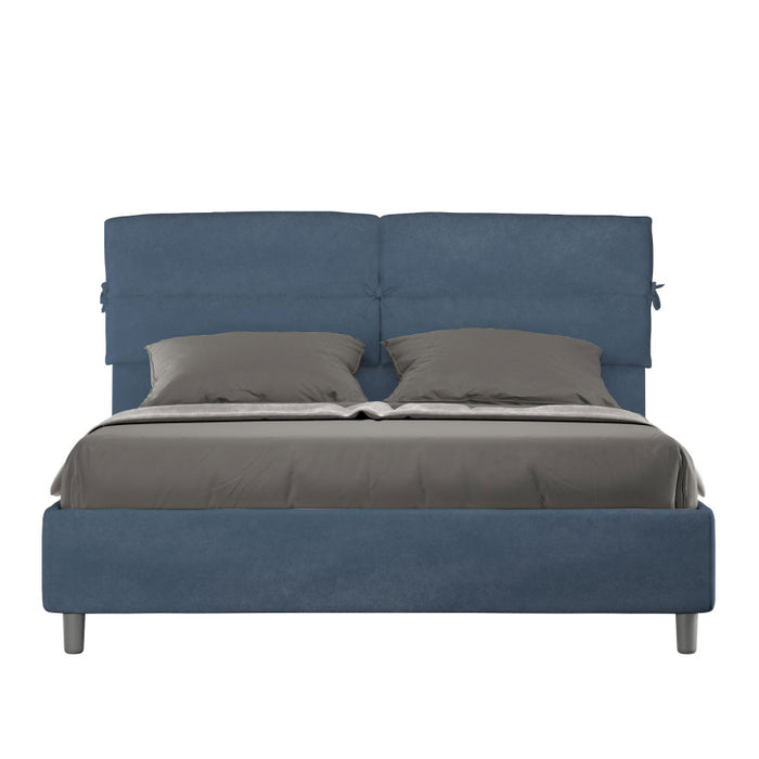 Letto imbottito Matrimoniale 160x190 cm Nandy - Contenitore,Microfibra,Blu