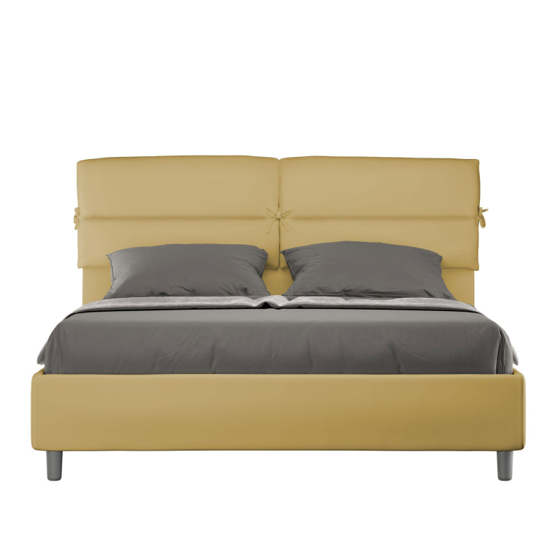 Letto imbottito Matrimoniale 160x190 cm Nandy - Con rete,Microfibra,Ocra