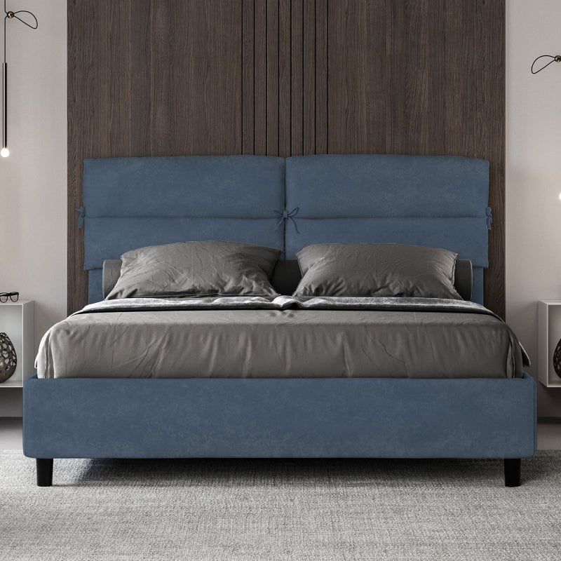 Letto imbottito Matrimoniale 160x190 cm Nandy - Contenitore,Microfibra,Blu