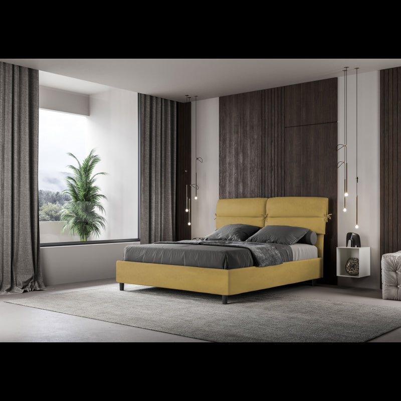 Letto imbottito Matrimoniale 160x190 cm Nandy - Con rete,Microfibra,Ocra