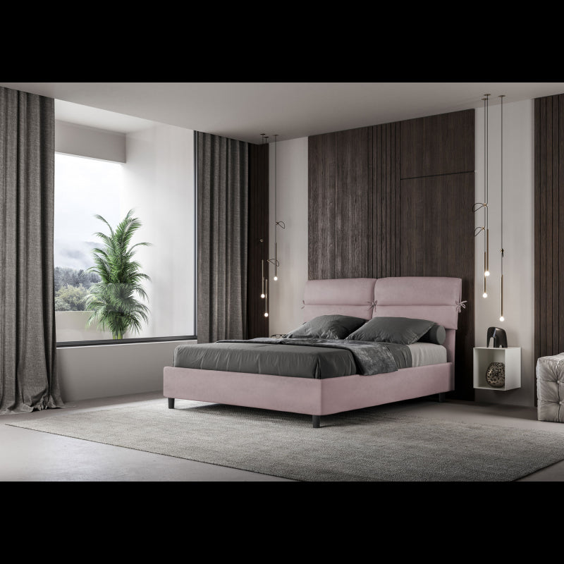 Letto imbottito Matrimoniale 160x190 cm Nandy - Contenitore,Glicine,Microfibra