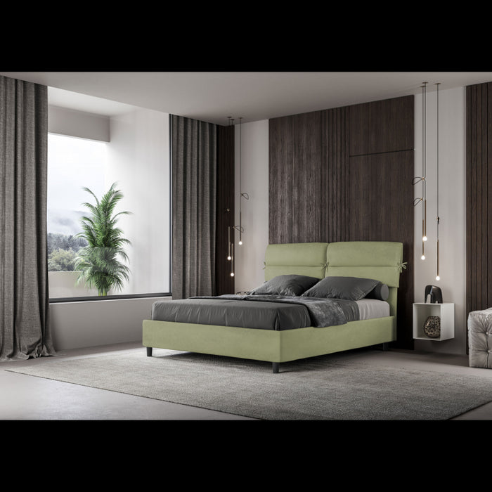 Letto imbottito Matrimoniale 160x190 cm Nandy - Contenitore,Microfibra,Tè verde