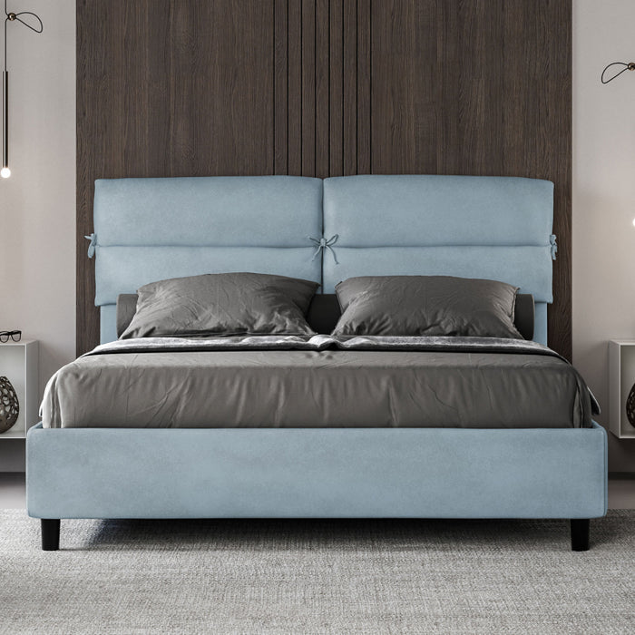 Letto imbottito Matrimoniale 160x190 cm Nandy - Con rete,Microfibra,Azzurro