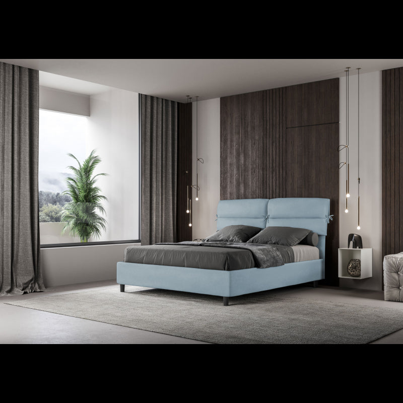 Letto imbottito Matrimoniale 160x190 cm Nandy - Contenitore,Microfibra,Azzurro