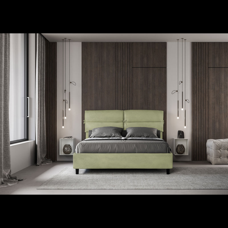 Letto imbottito Matrimoniale 160x190 cm Nandy - Contenitore,Microfibra,Tè verde