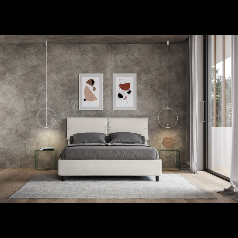 Letto imbottito Matrimoniale 160x190 cm Sleeper - Bianco,Similpelle,Con rete