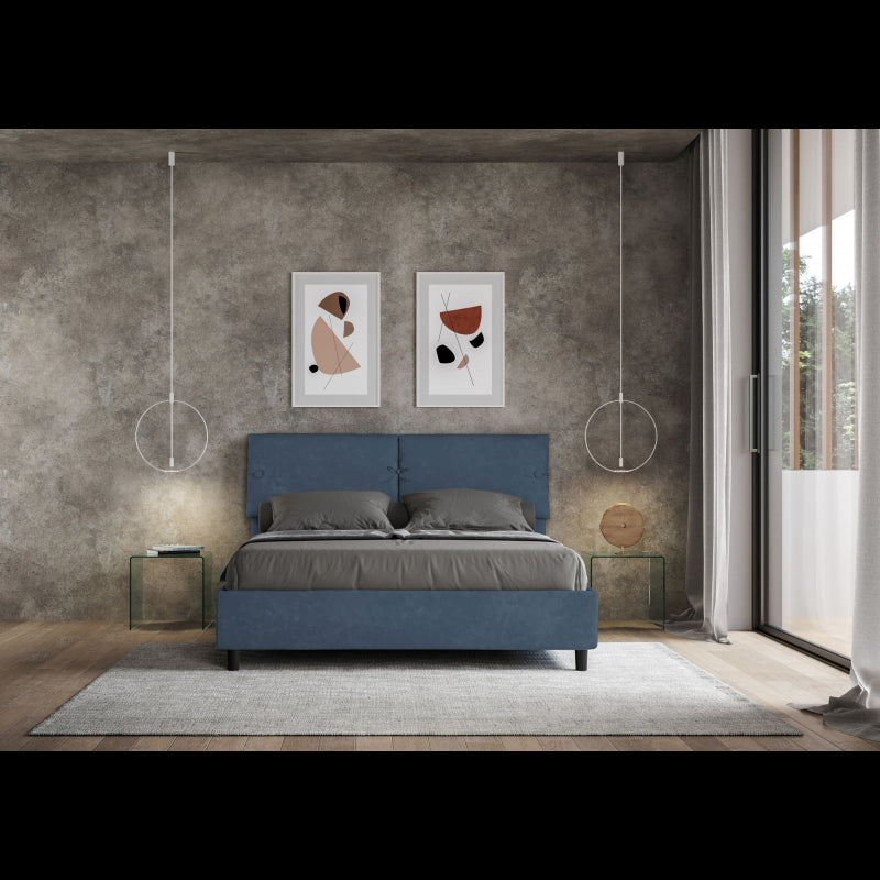 Letto imbottito Matrimoniale 160x190 cm Sleeper - Contenitore,Microfibra,Blu