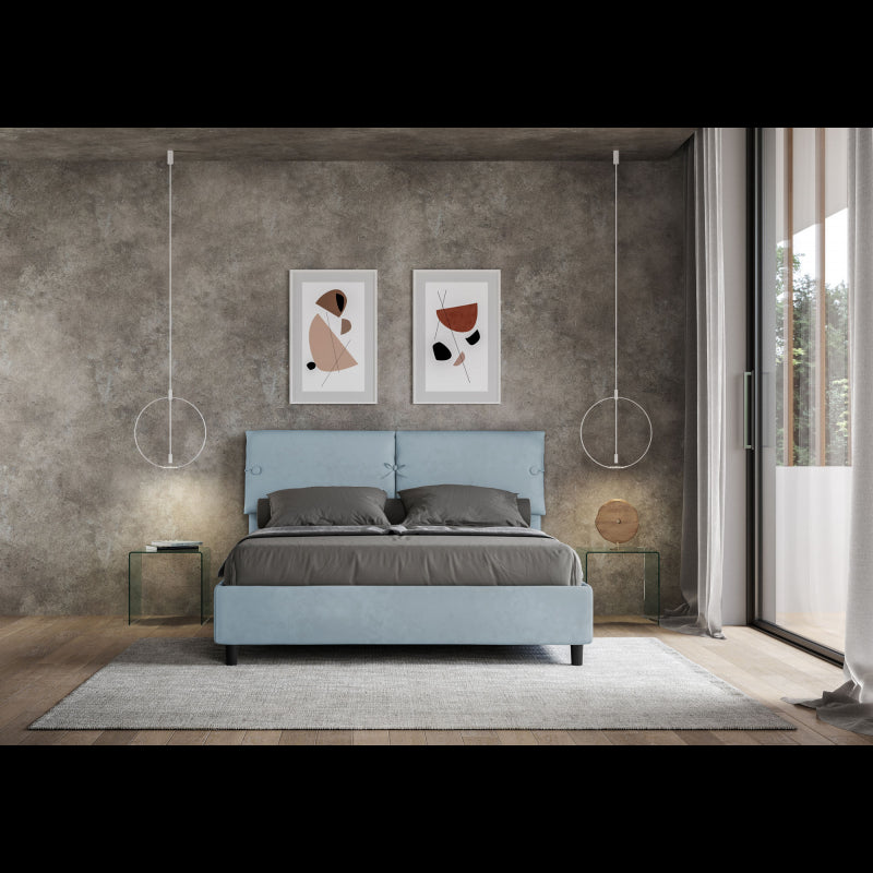 Letto imbottito Matrimoniale 160x190 cm Sleeper - Con rete,Microfibra,Azzurro