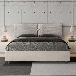 Letto imbottito Matrimoniale 160x190 cm tessuto Agata Mados - Contenitore,Bianco/Bianco