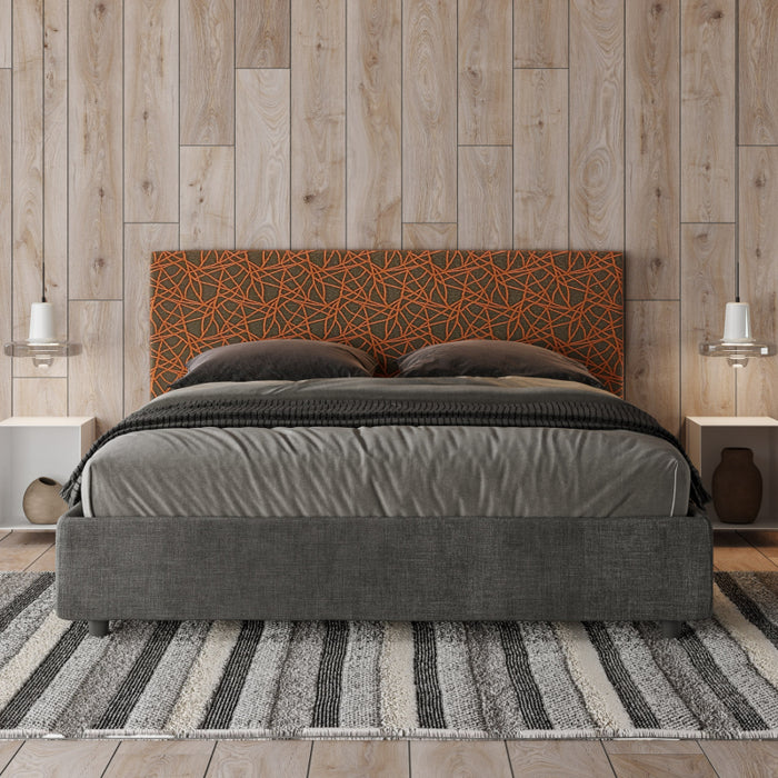 Letto imbottito Matrimoniale 160x190 cm tessuto Era Arla - Contenitore,Grigio/Arancio