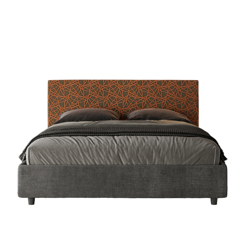 Letto imbottito Matrimoniale 160x190 cm tessuto Era Arla - Con rete,Grigio/Arancio