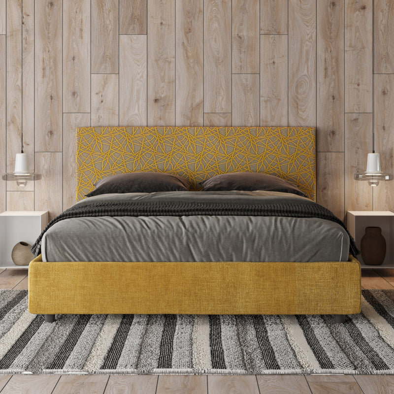 Letto imbottito Matrimoniale 160x190 cm tessuto Era Arla - Contenitore,Giallo/Giallo