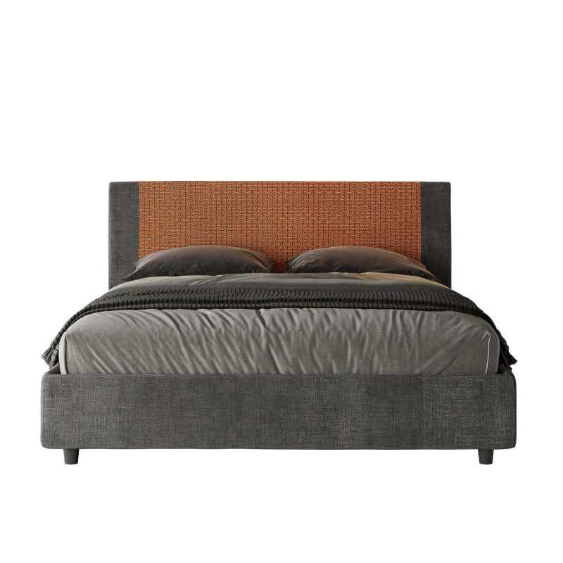 Letto imbottito Matrimoniale 160x190 cm tessuto Labirinto Rosal - Senza rete,Grigio/Arancio