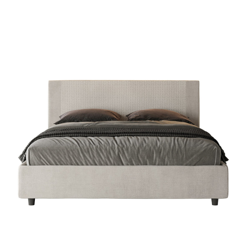 Letto imbottito Matrimoniale 160x190 cm tessuto Labirinto Rosal - Contenitore,Bianco/Bianco