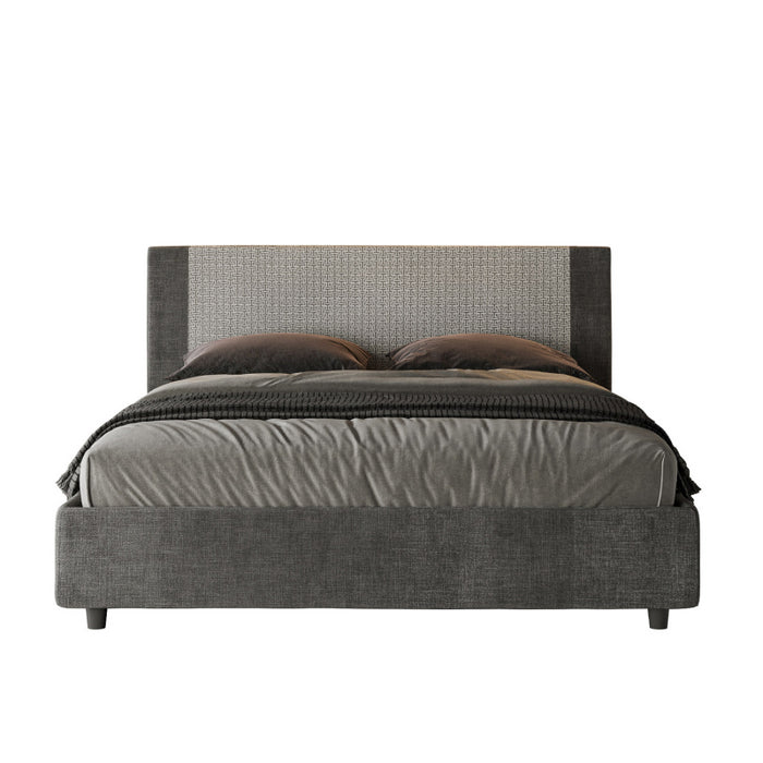 Letto imbottito Matrimoniale 160x190 cm tessuto Labirinto Rosal - Contenitore,Grigio/Grigio