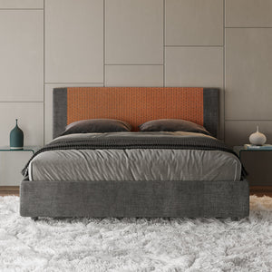 Letto imbottito Matrimoniale 160x190 cm tessuto Labirinto Rosal - Senza rete,Grigio/Arancio