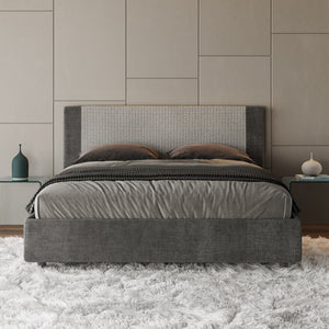 Letto imbottito Matrimoniale 160x190 cm tessuto Labirinto Rosal - Contenitore,Grigio/Grigio