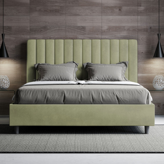 Letto imbottito Matrimoniale 160x200 cm Agueda - Con rete,Microfibra,Tè verde