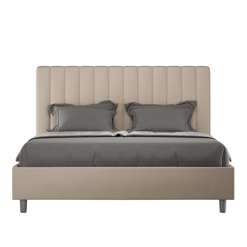 Letto imbottito Matrimoniale 160x200 cm Agueda - Senza rete,Similpelle,Tortora