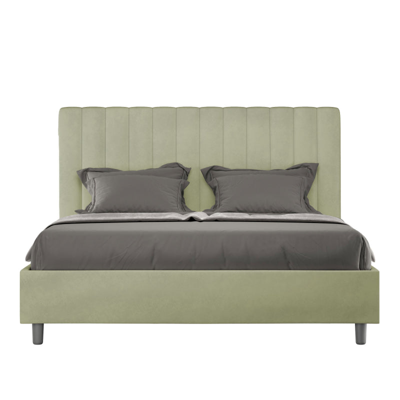 Letto imbottito Matrimoniale 160x200 cm Agueda - Contenitore,Microfibra,Tè verde