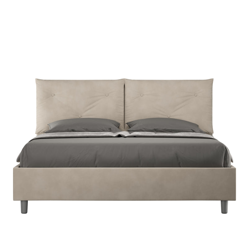 Letto imbottito Matrimoniale 160x200 cm Appia - Contenitore,Microfibra,Sabbia