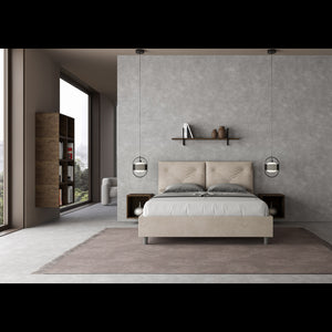 Letto imbottito Matrimoniale 160x200 cm Appia - Contenitore,Microfibra,Sabbia