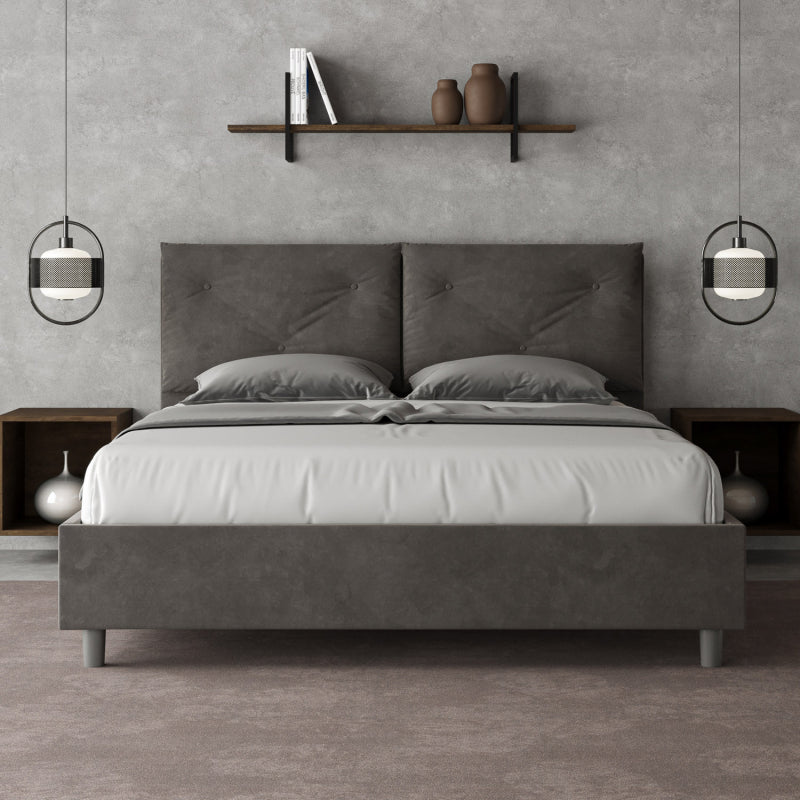 Letto imbottito Matrimoniale 160x200 cm Appia - Senza rete,Microfibra,Grigio