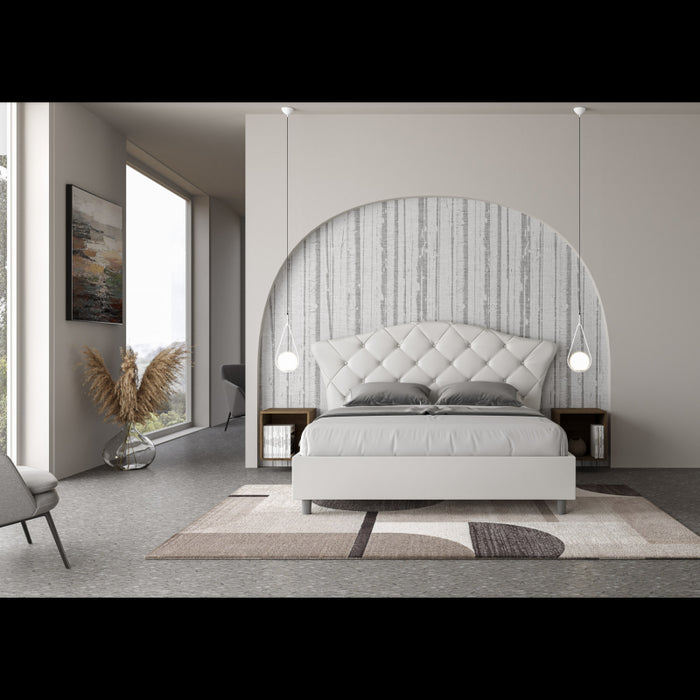 Letto imbottito Matrimoniale 160x200 cm Langre - Bianco,Similpelle,Contenitore