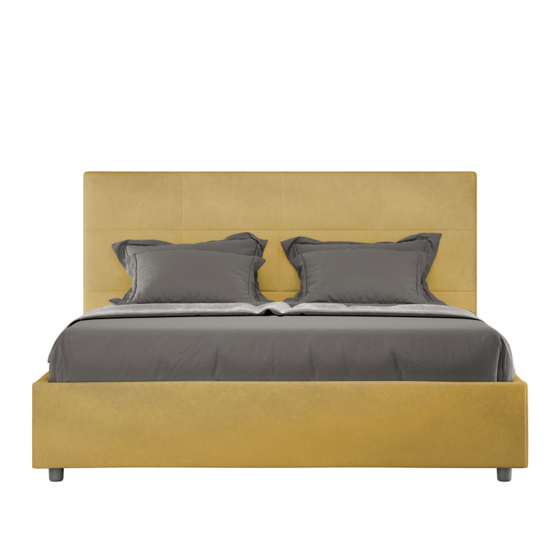 Letto imbottito Matrimoniale 160x200 cm Mika - Contenitore,Microfibra,Ocra