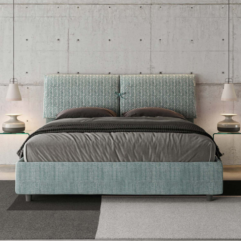 Letto imbottito Matrimoniale 160x200 cm tessuto Agata Mados - Contenitore,Azzurro/Azzurro