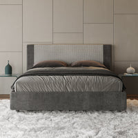 Letto imbottito Matrimoniale 160x200 cm tessuto Labirinto Rosal - Senza rete,Grigio/Grigio