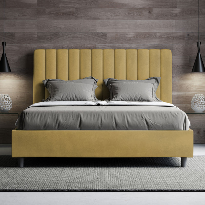 Letto imbottito Matrimoniale 160x210 cm Agueda - Senza rete,Microfibra,Ocra