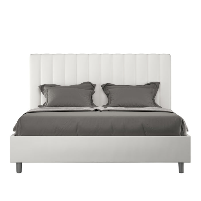 Letto imbottito Matrimoniale 160x210 cm Agueda - Bianco,Similpelle,Con rete