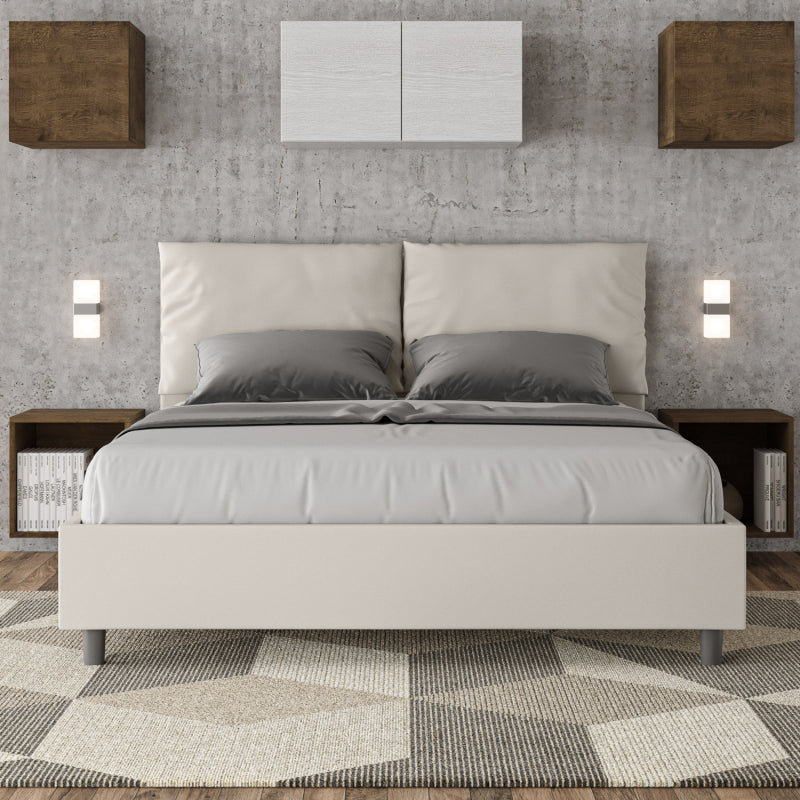 Letto imbottito Matrimoniale 160x210 cm Antea - Bianco,Similpelle,Contenitore