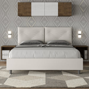 Letto imbottito Matrimoniale 160x210 cm Appia - Bianco,Similpelle,Contenitore