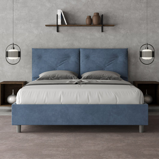 Letto imbottito Matrimoniale 160x210 cm Appia - Contenitore,Microfibra,Blu