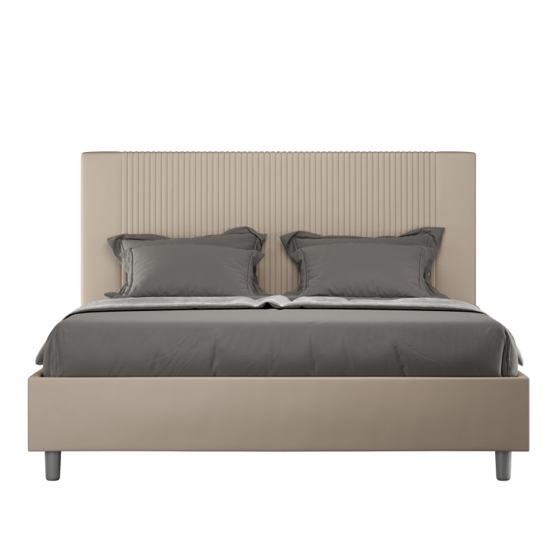 Letto imbottito Matrimoniale 160x210 cm Goya - Senza rete,Similpelle,Tortora