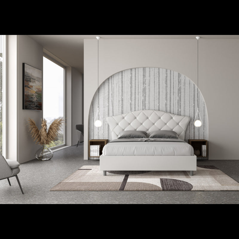 Letto imbottito Matrimoniale 160x210 cm Langre - Bianco,Similpelle,Con rete