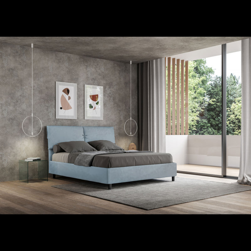 Letto imbottito Matrimoniale 160x210 cm Mados - Contenitore,Microfibra,Azzurro