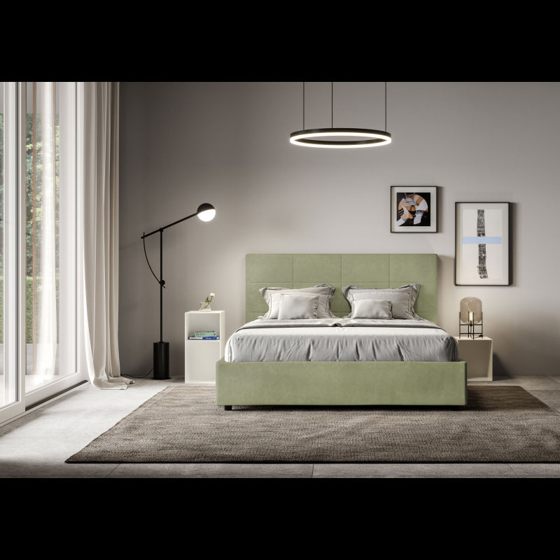 Letto imbottito Matrimoniale 160x210 cm Mika - Con rete,Microfibra,Tè verde