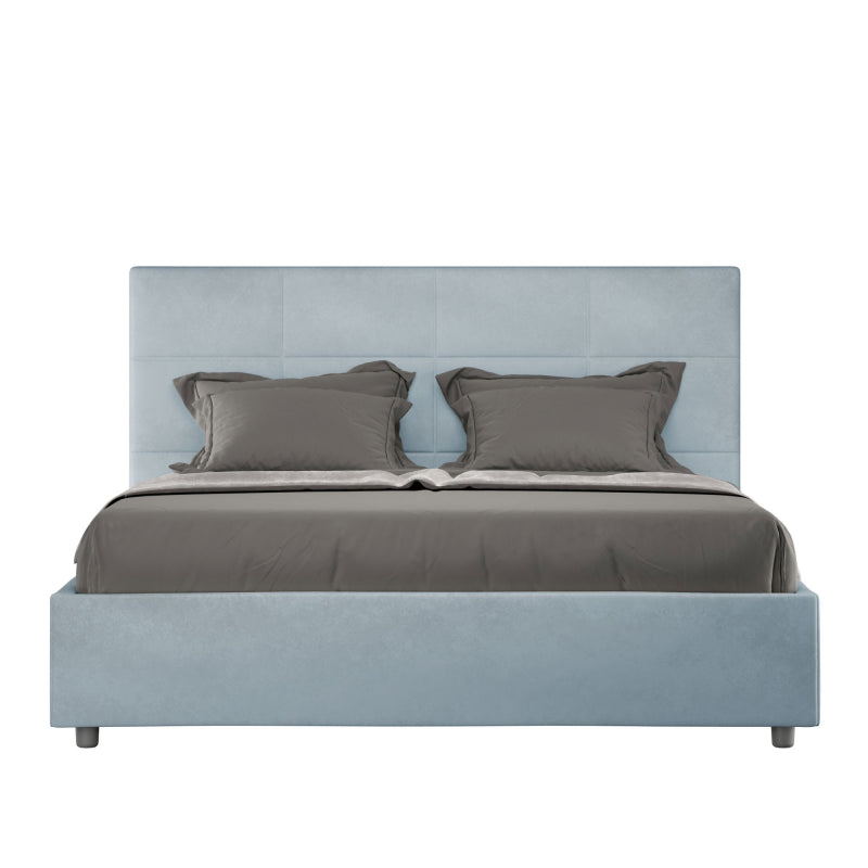 Letto imbottito Matrimoniale 160x210 cm Mika - Contenitore,Microfibra,Azzurro