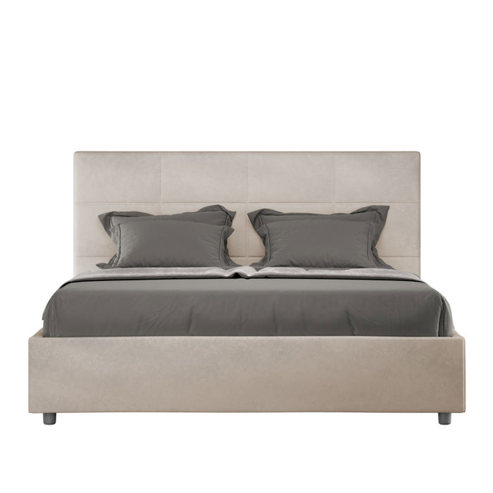 Letto imbottito Matrimoniale 160x210 cm Mika - Contenitore,Microfibra,Sabbia