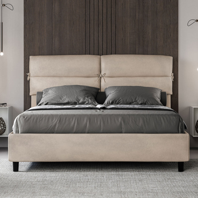 Letto imbottito Matrimoniale 160x210 cm Nandy - Con rete,Microfibra,Sabbia