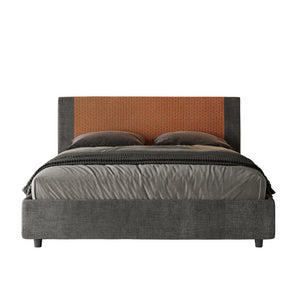 Letto imbottito Matrimoniale 160x210 cm tessuto Labirinto Rosal - Contenitore,Grigio/Arancio