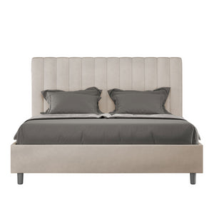 Letto imbottito Matrimoniale francese 140x190 cm Agueda - Contenitore,Microfibra,Sabbia