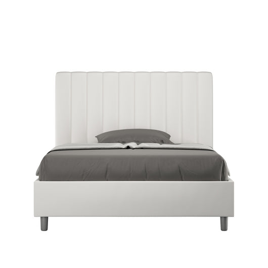 Letto imbottito Matrimoniale francese 140x190 cm Agueda - Bianco,Similpelle,Con rete