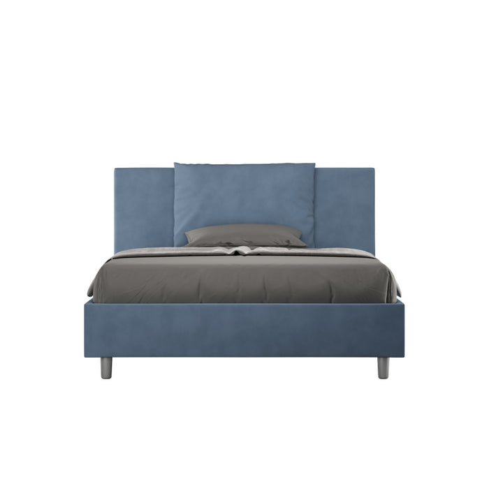 Letto imbottito Matrimoniale francese 140x190 cm Antea - Contenitore,Microfibra,Blu